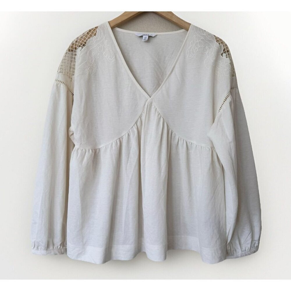 Next BASIC SEMI SHEER V NECK BLOUSE Size 8 Cream Ivory White V Neck